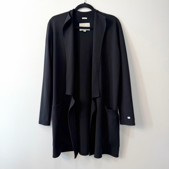 Soia & Kyo Benela Knee-Length Coatigan w/ Lapels Black Open-Front Cardigan Sz S - Picture 3 of 15